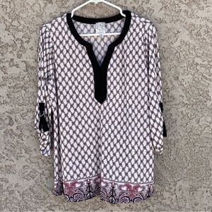 NAÏF Boho Split Neck 3/4 Sleeve Tunic Blouse